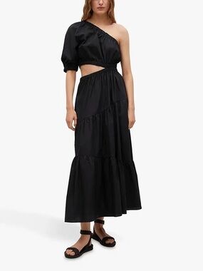Mango One Shoulder Black Cut Out Maxi Dress XL